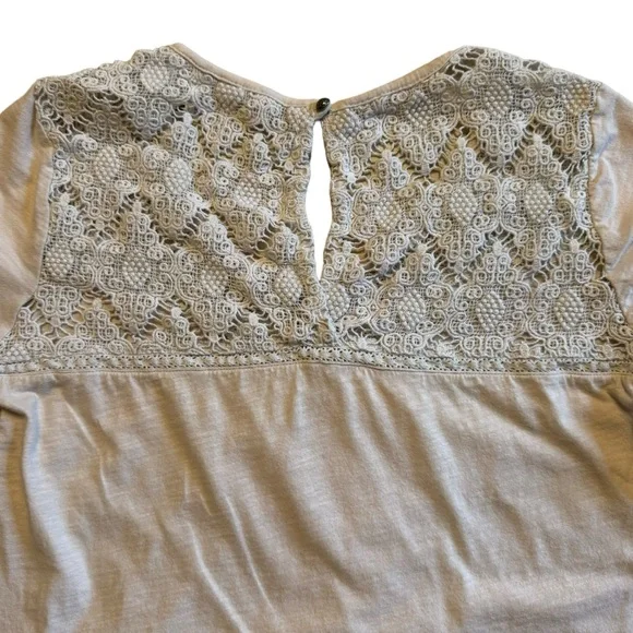 Kuhl Women's White Organic Cotton Tee Crochet Lace Knit Cap Sleeve Size Medium - Picture 5 of 7